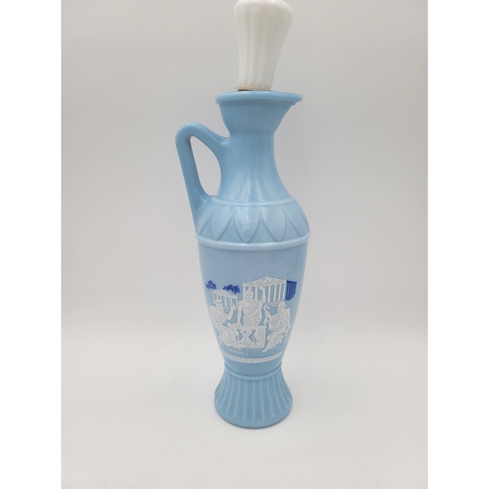 Vintage 1961 Jim Beam Blue Glass Decanter Greek Roman Chariot & stopper Grecian